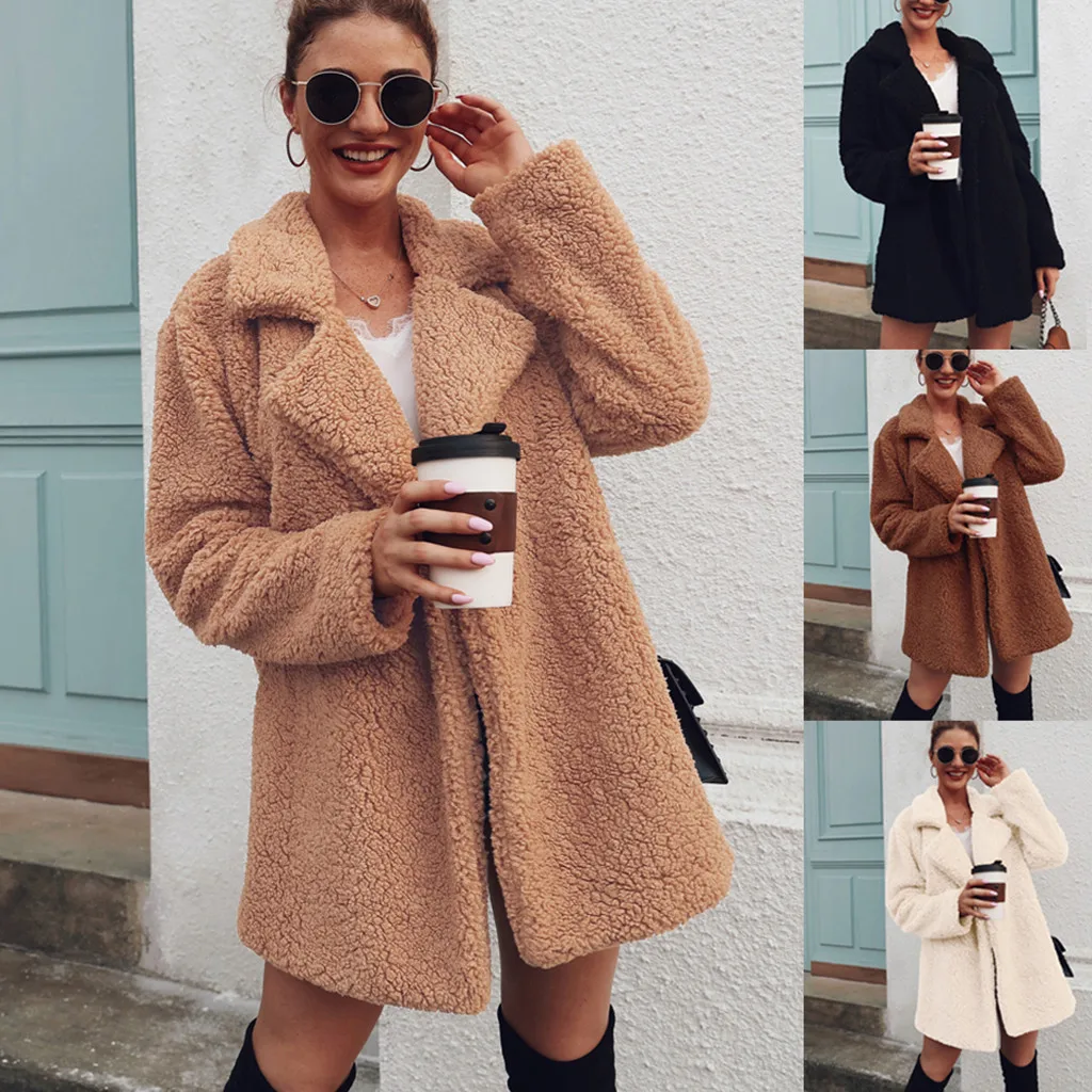 KANCOOLD/пальто в минималистическом стиле; женская теплая верхняя одежда из искусственного меха; зимние однотонные пальто с отложным воротником и куртки для женщин; 2019Sep20