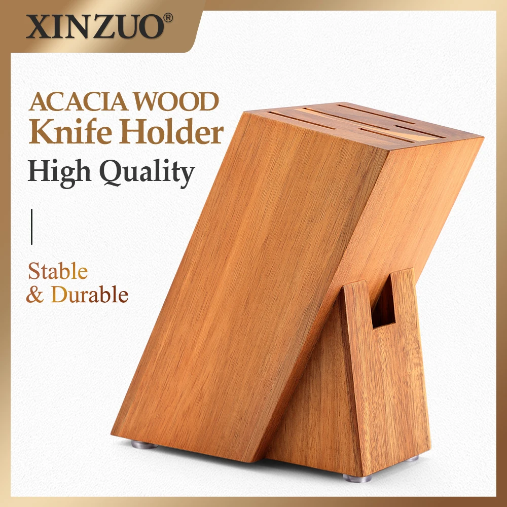 

XINZUO New Arrival Acacia Wood Knife Holder Knife Stand Block High Quality Scissors Slot Storage Kitchen Tool