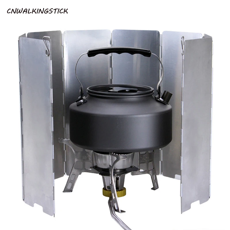 

New Camping Stove Head Cover Pot Accessories Wind Deflector With Latch 10 Pieces Aluminum Folding Wind Deflector With Cloth Bag