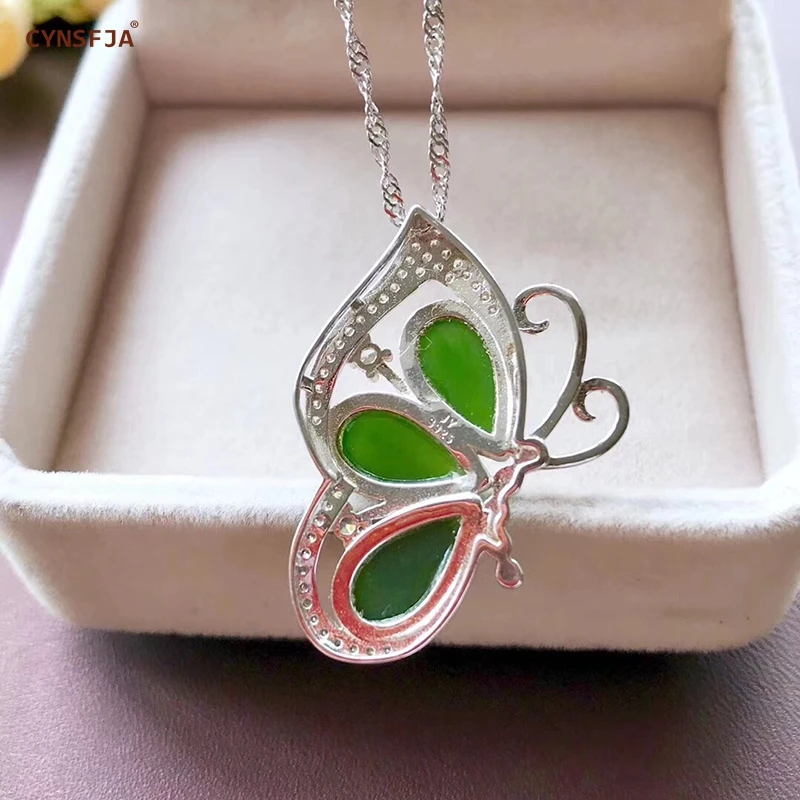 CYNSFJA настоящая сертифицированная подвескаиз натурального камня jade Jasper 925 пробы серебряные ювелирные изделия шармы-Амулеты зеленый нефритовый кулон лучшие подарки