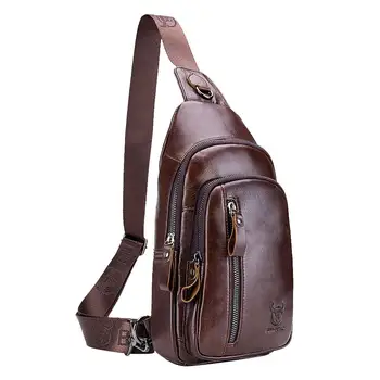 

BULLCAPTAIN Men Shoulder Bags Leather Sports Crossbody Bag Waist Fanny Chest Packs Coffee ID Mobile Phone Bag Zipper Pocket
