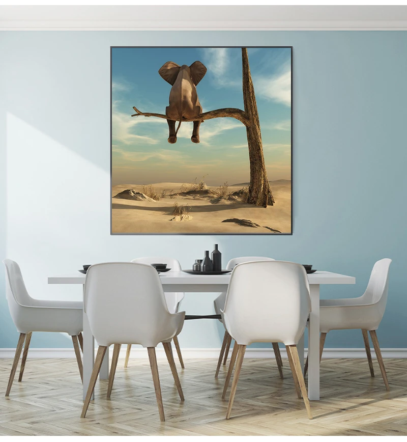 Posters and Prints for Kids Room Home Decor Funny Little Elephant on Tree Canvas Painting Wall Art Animal Pictures Nordic
