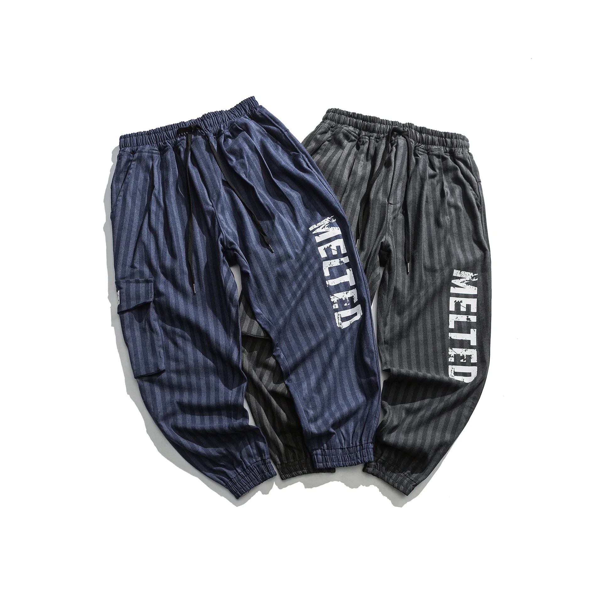 

City Where the Product Winter New Style Contrast Color Printed Stripes Ankle Banded Pants Multi-pockets Casual Pants Popular Bra