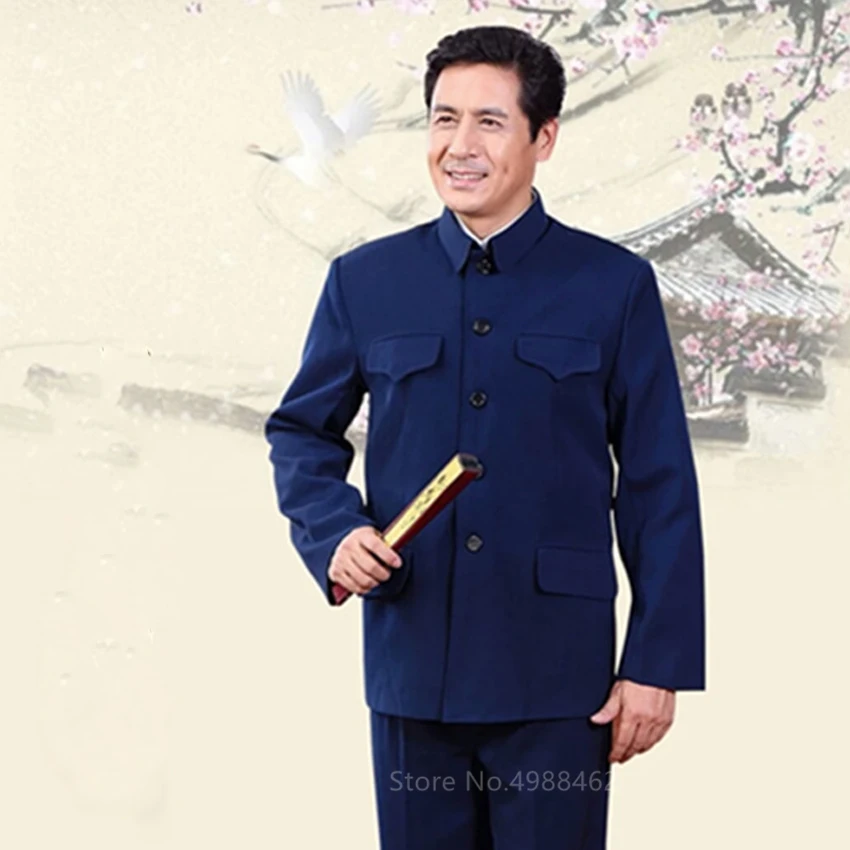 Traditional Chinese Tang Suit for Men Jacket Coat New Year Spring Festival Tunic Zhongshan Mao Suit Blazer Knitting Pockets Top