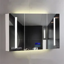 90/100/110/120/130 см умный шкаф с зеркалом для противотуманные современный Ванная комната закаленное Стекло твердой древесины настенный шкаф 110 V/220 V
