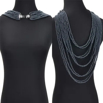 

New 2019 Multi-layer Resin Pearl Long Necklace Front/Back Maxi Necklaces Fashion Jewelry For Women Party Accessories White Gray