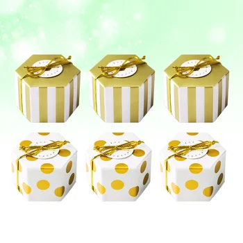 

50 Pcs Candy Boxes Hexagon Mini Stripe/Dots Chocolate Boxes Packaging Boxes Gift Boxes for Party