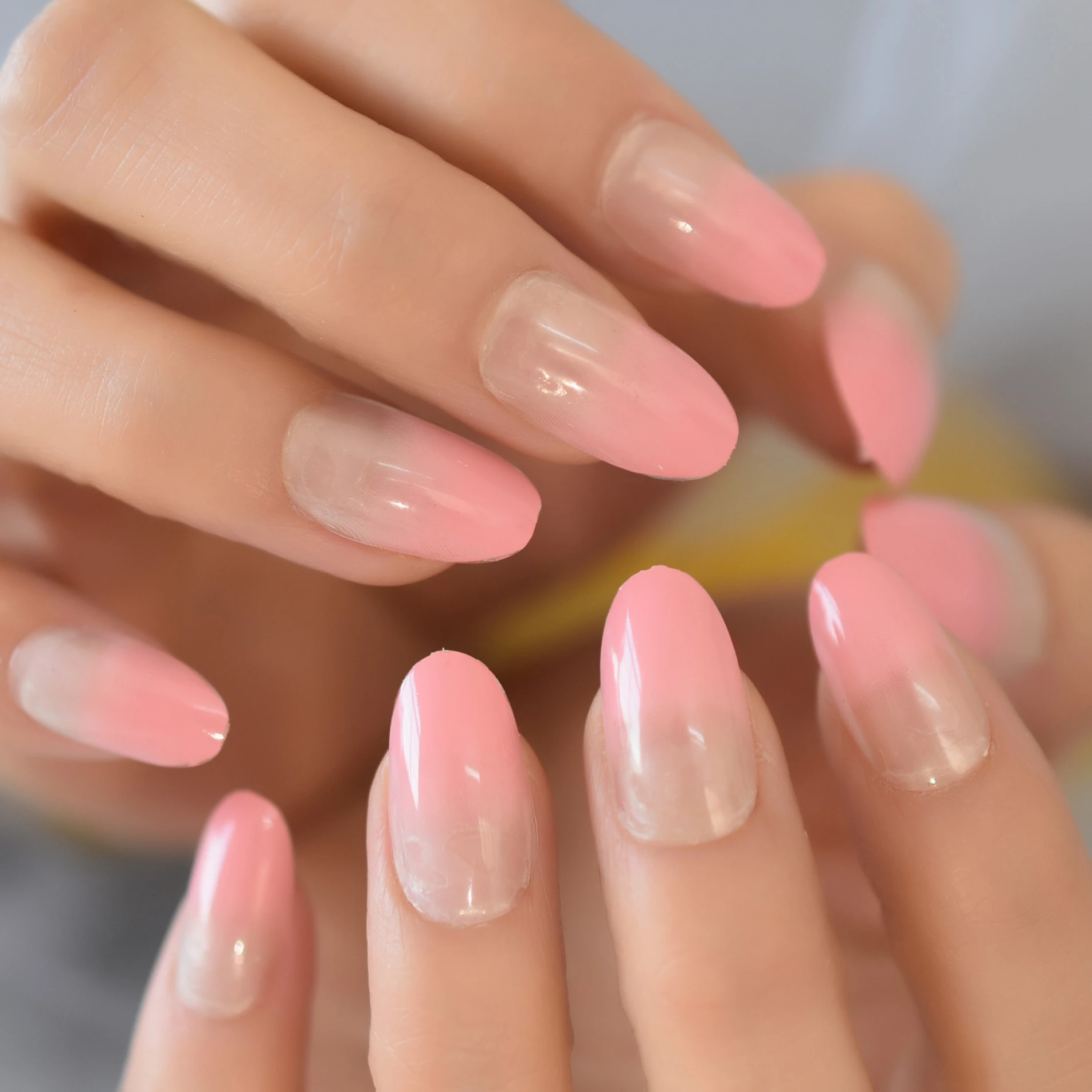 False Nail Light Pink Press On French Nail Tips Medium Almond Shape Fake  Nail Half Transparent For Daily Wearing|False Nails| - AliExpress