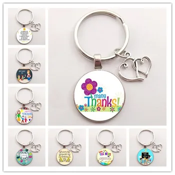

Thank You Teacher Text Love Keychain Charm Glass Crystal Pendant Keyring Quality Bag Car Key Chain Women Teacher's Day Gift