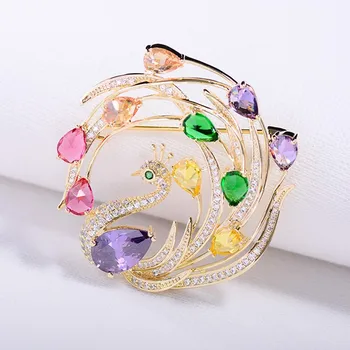 

New color crystal brooch animal Phoenix brooch women fashion wild peacock feather pin scarf buckle brooches for women