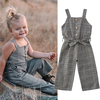 

1-6Y Fashion Child Overalls Girl Toddler Kids Suspender Trousers Casual Plaid Baby Bib Pants Summer Belt Button Clothing