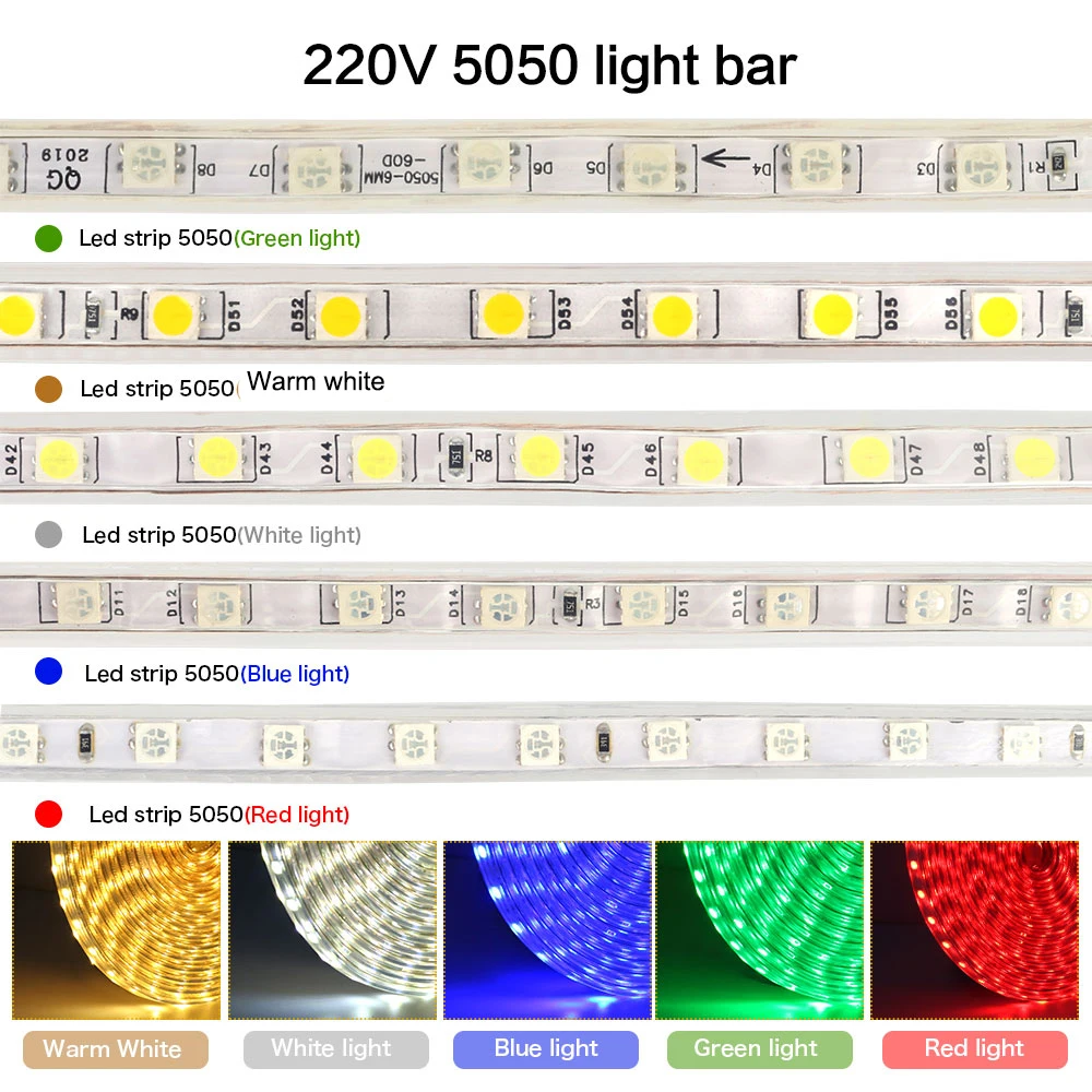 AC220V Светодиодная лента светильник SMD5050 светодиодный кран 60 Светодиодный/м IP67 водонепроницаемый наружный внутренний декоративный светильник ing гибкая лента EU Plug