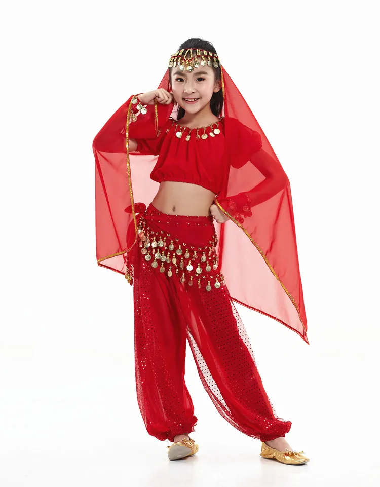 

Conjunto de disfraces de danza del vientre para niсos con accesorios de joyerнa para el conjunto de paсo de rendimiento indio