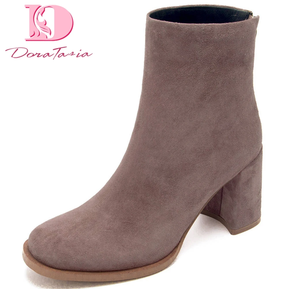 

Doratasia Genuine Cow Leather Top Quality 2020 Concise Shoes Woman Boots Female Chunky Heels Zip Up Ankle Boots Women Shoes