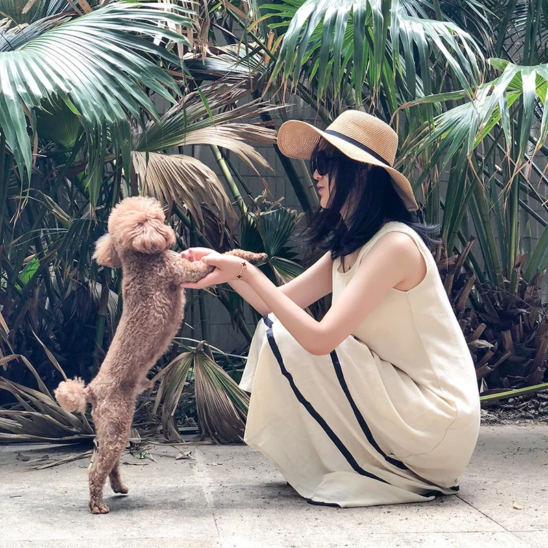 

Dress New Style Summer Solid Color Long Skirt Loose And Plus-sized Sleeveless Black And White Spliced Dress