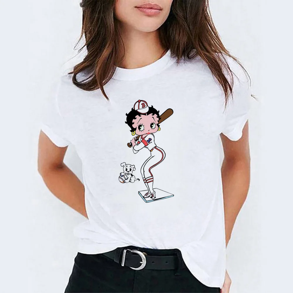 Camiseta Mujer Betty Boop езда на велосипеде Vogue принцесса мультфильм печати белый хлопок Футболка для женщин эстетический стиль Kpop футболка Femme - Цвет: 19