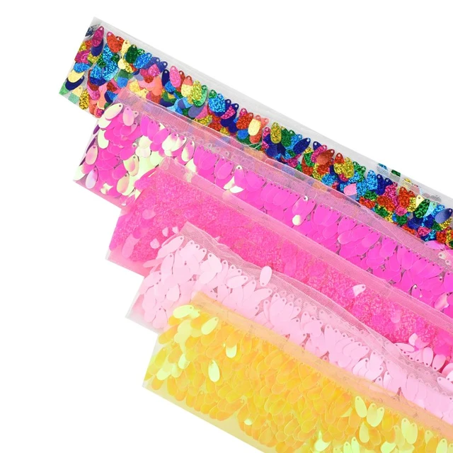 HSDRIBBON Listones 3inch 75mm colorful Sequin Scribble Sequin Ribbon  25Yards/Roll