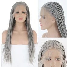 RONGDUOYI, серый, высокотемпературный синтетический парик на кружеве, Длинные Серые плетеные косички, парики для женщин с детскими волосами