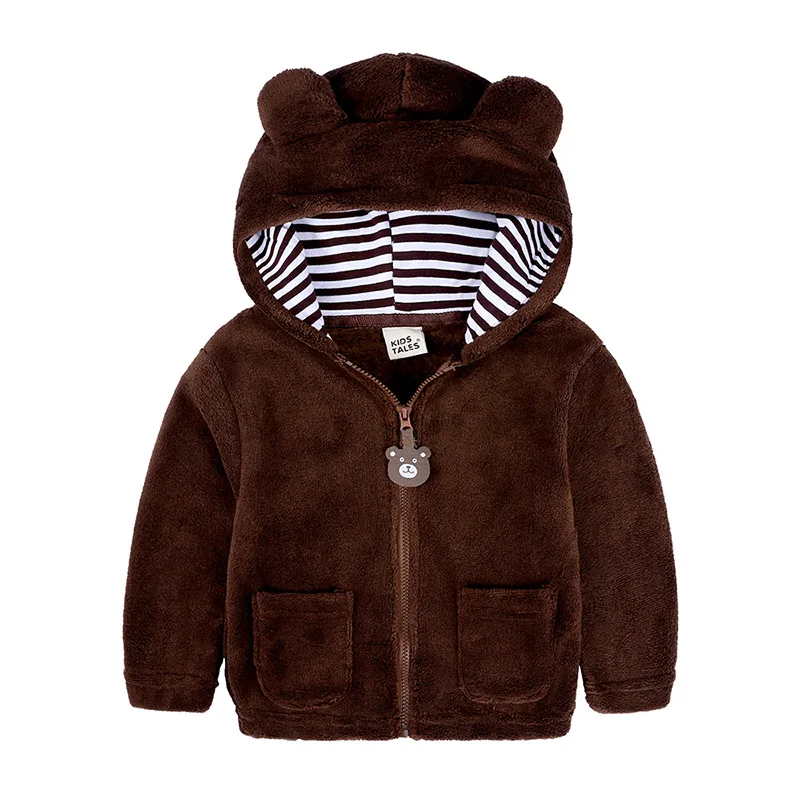 Girl Boys Warm Fleece Jacket Long Sleeve Coat Warm Cardigan Outwear Cute Bear Ear Zipper Jumpsuit 
