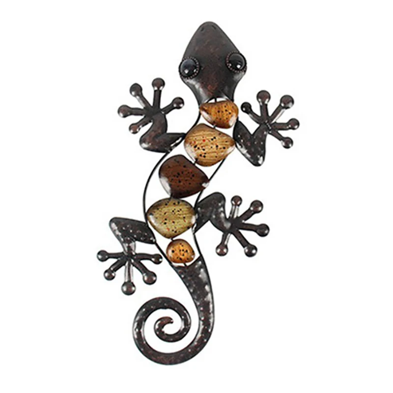 2Pcs Home Decor Metal Gecko Wall for Garden Decoration Outdoor Statues Accessories Sculptures and Animals Jardin