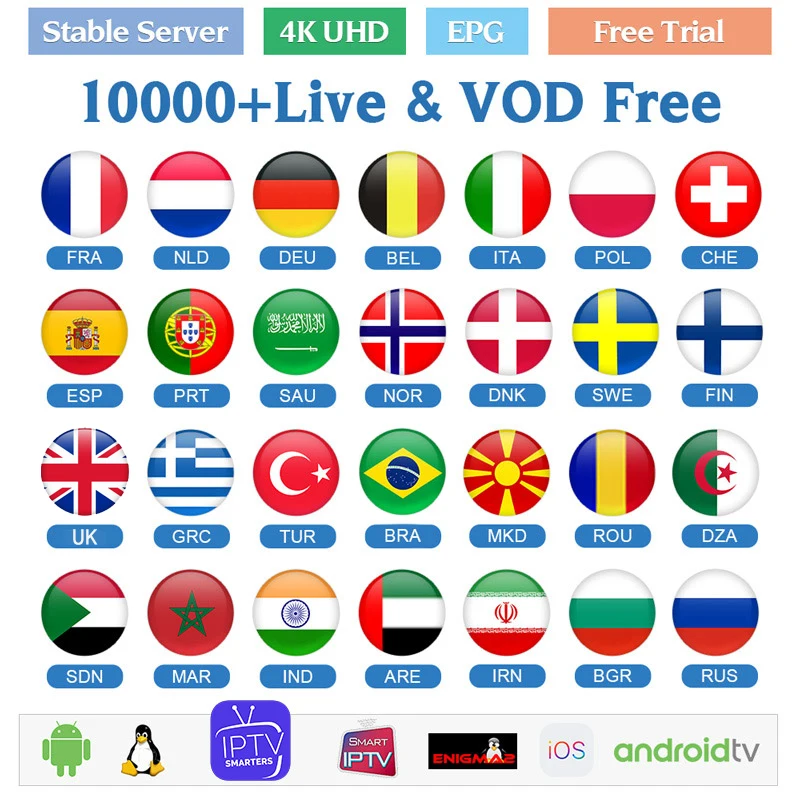 

IPTV Italy Arabic Canada Netherland Greek Italia Europe 4K Full HD LIVE VOD Adult for Android BOX Smart TV IPTV M3U Subscription