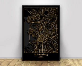 

St Petersburg Russia Black&Gold City Light Maps Custom World City Map Posters Canvas Prints Nordic Style Wall Art Home Decor