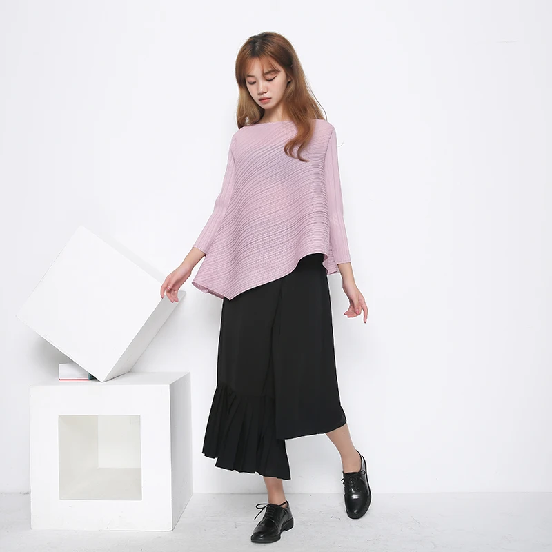 LANMREM irregular pleated T-shirts famale 2020