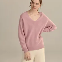 Шерсть бесшовный вязаный свитер 3 цвета свободный женский простой дизайн v-образный вырез с длинными рукавами женские пуловеры трикотаж Новая мода