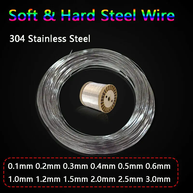 Fil en acier inoxydable 304 souple et dur, 0.1mm, 0.2mm, 0.3mm, 0.4mm, 0.5mm, 0.6mm, 0.8mm, 1.2mm, 1.5mm, 2.5mm, 1mm, mm, 2mm, mm, 3mm