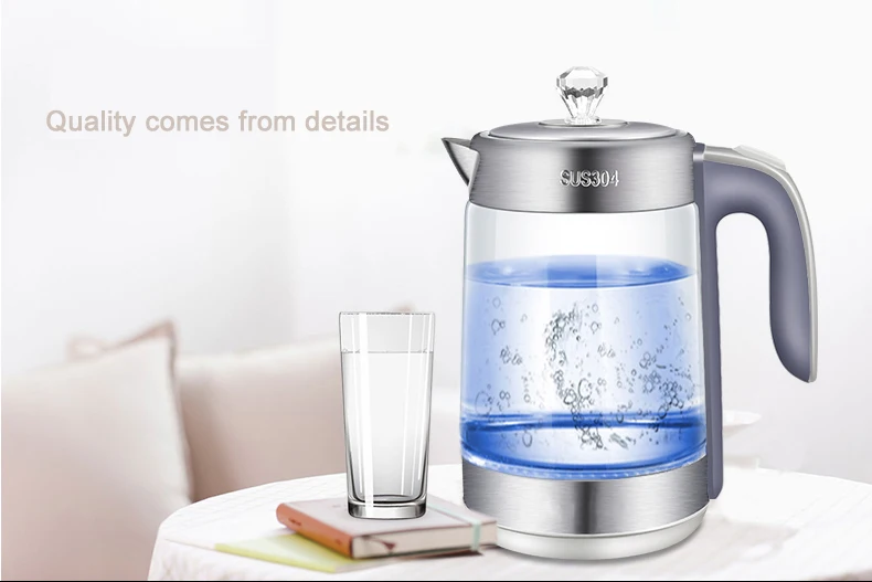 2L Electric Kettle BPA Free Fast Boiling Glass Tea Kettle Cordless Stainless Steel Finish Hot Water Kettle Glass Tea Pot (7)