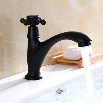 

black Bathroom Water Mixer Basin Faucet deck mounted full copper Mixer Tap single hole Cold water Faucet Bathroom Sink Faucets