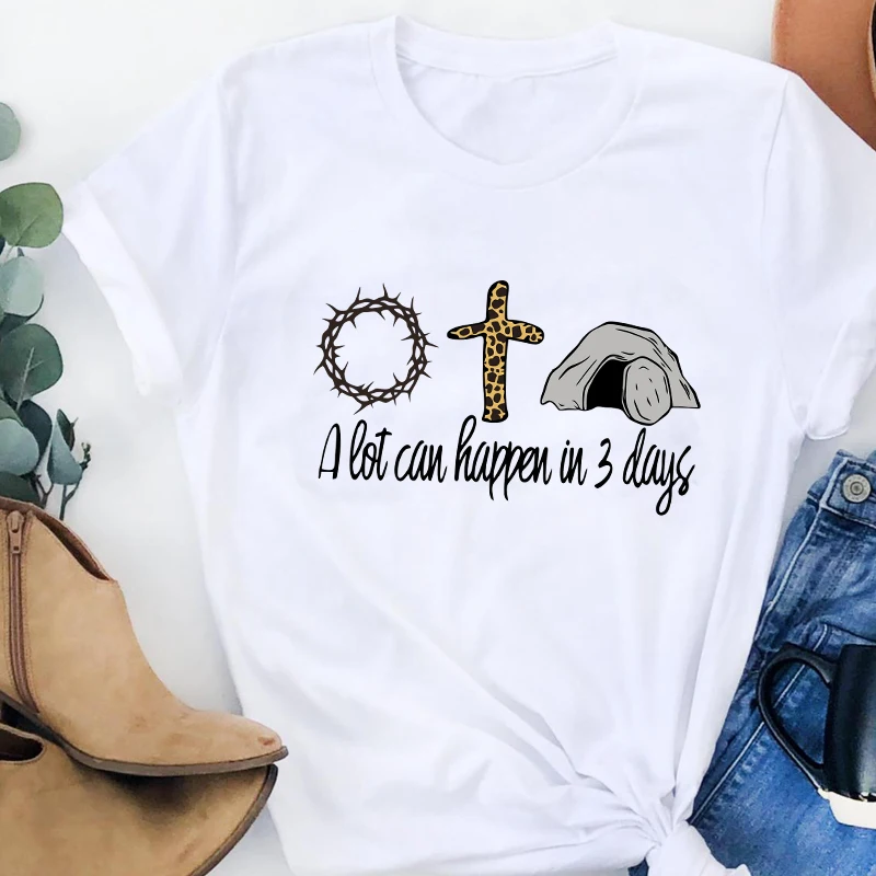 

Colored A Lot Can Happen In 3 Days T-shirt Funny Jesus Easter Tshirt Vintage Women Faith Christian Clothing Tops