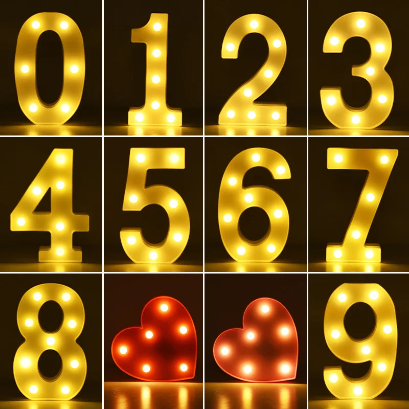 Alphabet Letter LED Lights Luminous Number Lamp Decor  Battery Night Light for home Wedding Birthday Christmas party Decoration night stand lamps