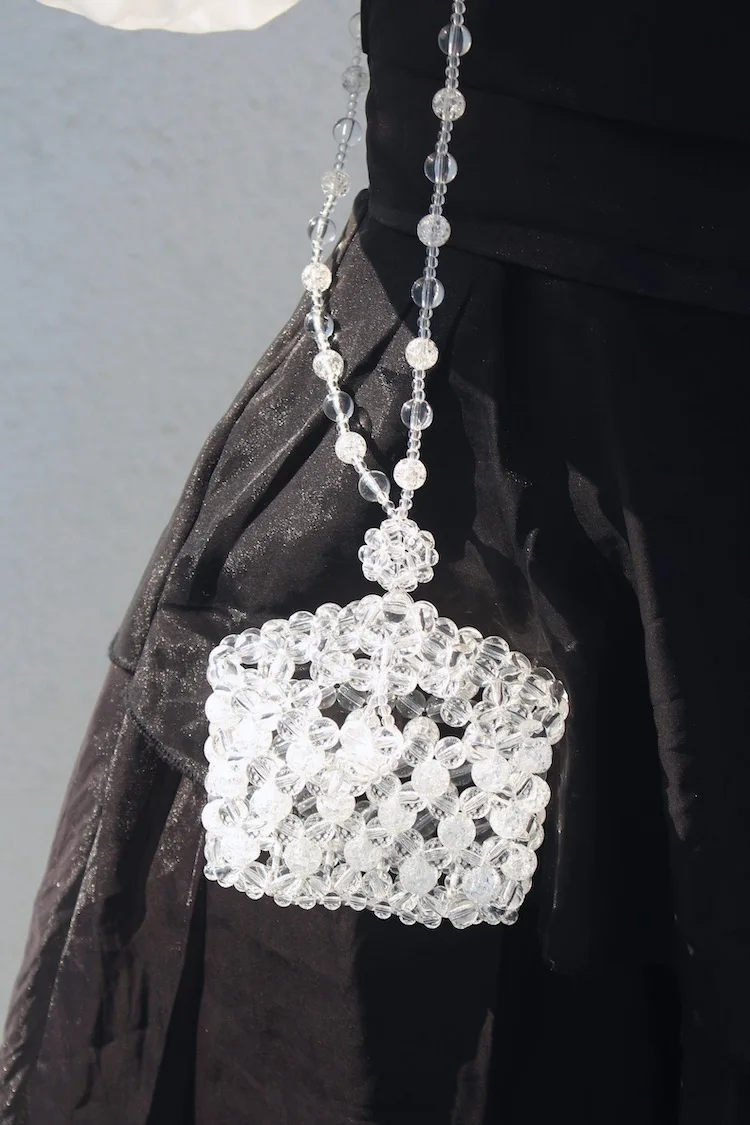 

2020 Crystal Clear Transparent Beading Bag Women Small Mini Weaving Tote Luxury Lady Purse Pocket Handbags Dropshipping Vintage