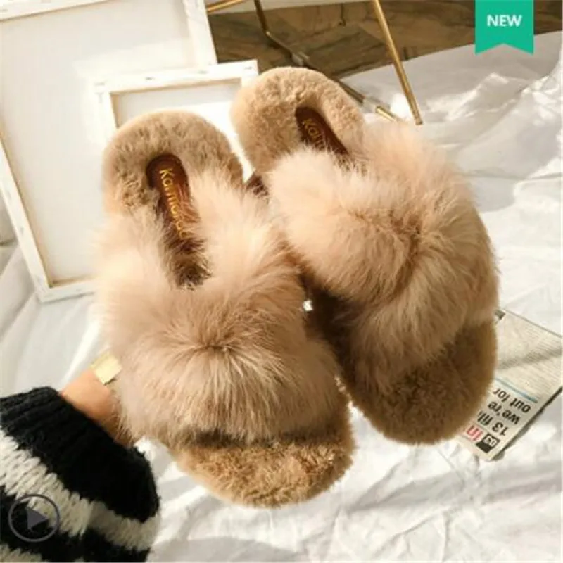 As shown ; женские зимние хлопковые тапочки с открытым носком; плюшевые туфли с украшением в виде бриллиантов; женские меховые шлепанцы; женские меховые домашние вьетнамки - Цвет: As shown
