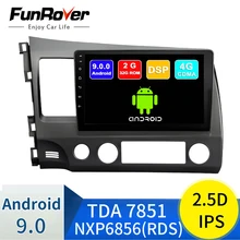 FUNROVER android 9,0 2.5D+ ips автомобильный Радио мультимедийный плеер для Honda Civic 2006-2011 dvd gps navi навигация Авторадио DSP CDMA