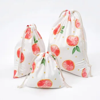 

Printed Shopping Bag With Drawstring Cotton Linen Travel Underwear Shoe Storage Organizer Reusable Bag Foldable String handbag