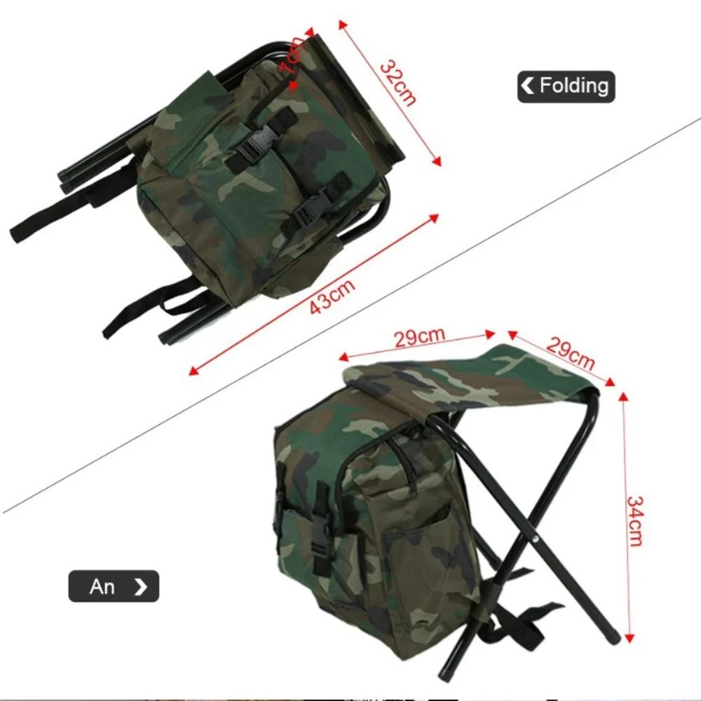 2 in 1 Folding Fishing Chair Bag Fishing Backpack Chair Stool Convenient  Wear-resistantv for Outdoor Hunting Climbing Equipment