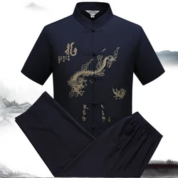 Costume chemise et pantalon Hanfu chinois brodé pour hommes, 10 couleurs, Costume de fête traditionnel Kung Fu, hauts grande taille, M 3XL 