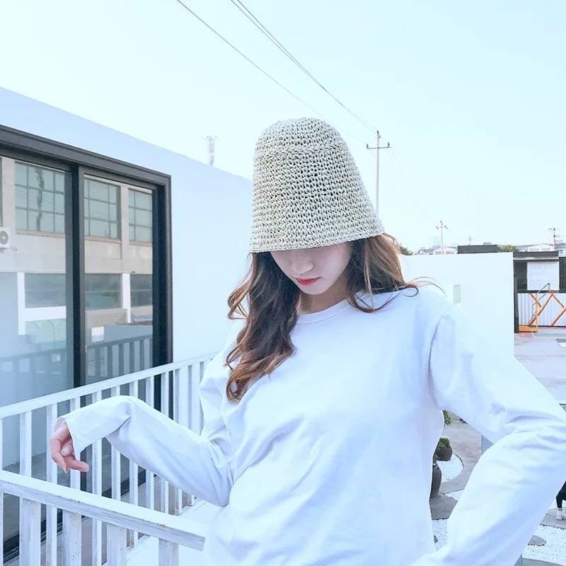 

Outdoor Summer Beach Sun Hats For Women fisherman bucket woven hat fit a variety of head Sunshade. new.