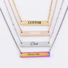 Customized Letter Bar Necklace Stainless Steel Personalized Name Necklace 4 Colors Pendant Engrave Word Letters Jewelry
