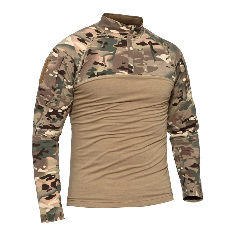 Трикотажная хлопковая боевая рубашка тактические полевые Военные рубашки мультикам черный(SKU051348 - Цвет: multicam