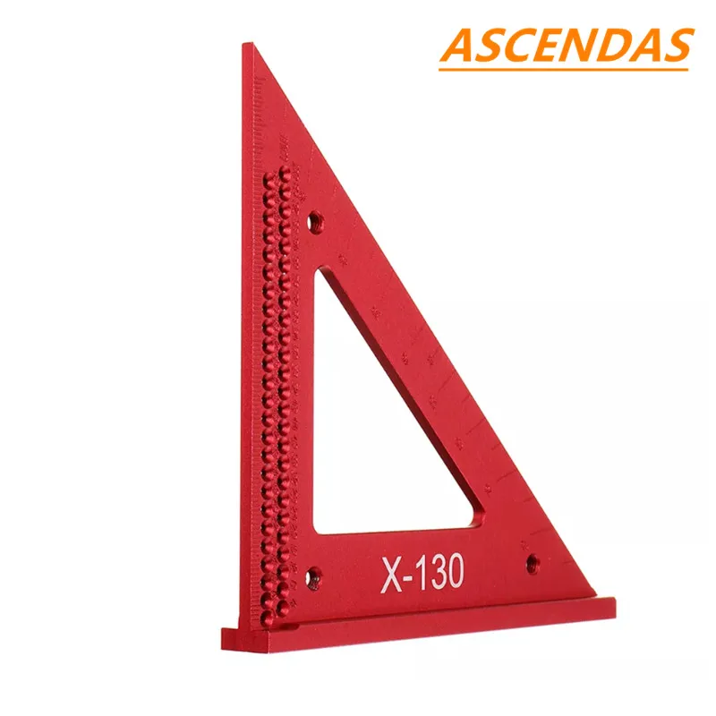 ASCENDAS Метрическая деревообрабатывающая треугольная линейка из алюминиевого сплава, плотники с квадратным отверстием, измерительная
