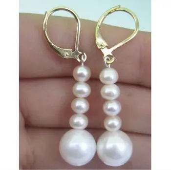 

Free Shipping DIY A Pair AAA 10-11MM South Sea White Pearl Earring 14k/20/20 Gold