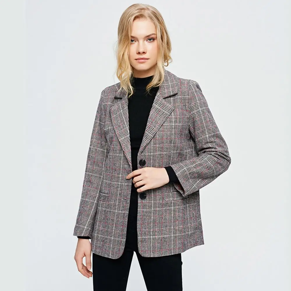 

Women's Lapel Collar Striped Long Sleeves Plaid Blazer Jacket Single BreastedCasual Work Office Blazer for Autumn Winter