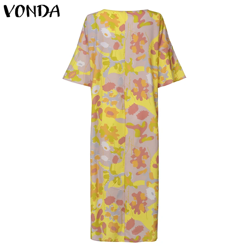VONDA/платье для беременных,, сексуальные платья с круглым вырезом и коротким рукавом с цветочным принтом, винтажные весенне-летние вечерние платья в богемном стиле, Vestidos 5XL