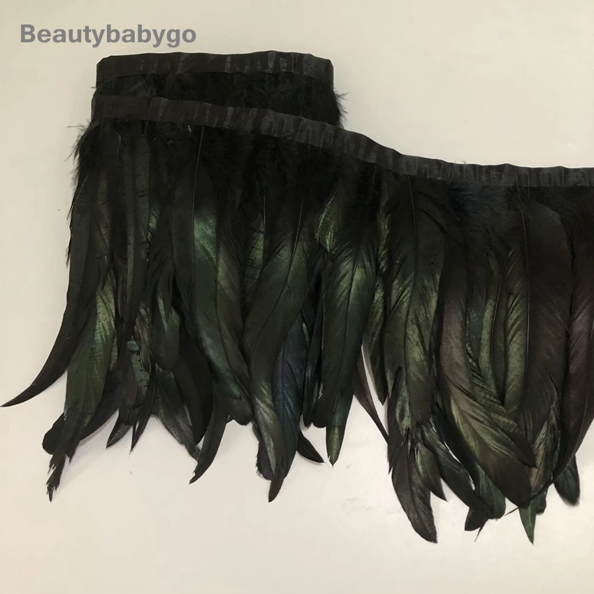 

8-10Inch 20-25CM Black Feather Trim Natural Pheasant Feather ribbon Rooster tails Plumes fringe DIY Clothes Decorative Lace Belt