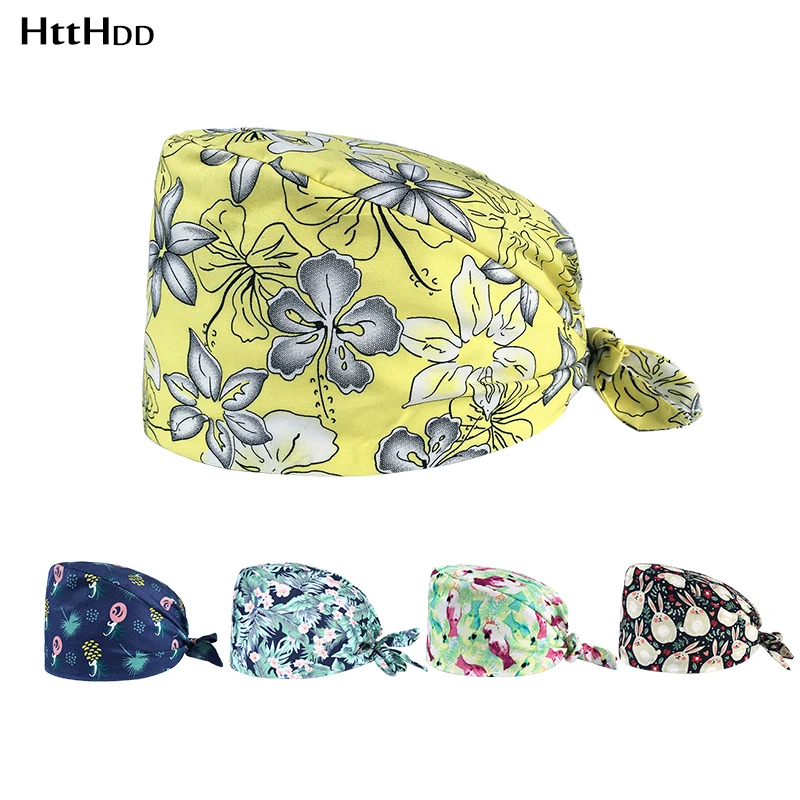 

Health workers caps Print Pet shop Scrub Caps Adjustable round Hat Beauty Salon work dust cap spa scrubs Elastic Tieback hats