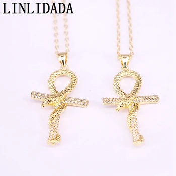 

10Pcs New Fashion Gold Color Zirconia Cross Snake Shaped Micro Pave CZ Pendant Necklace