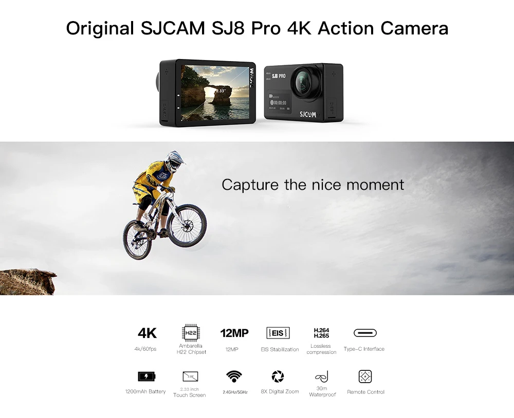 SJCAM SJ8 Pro 4K 60fps Спортивная камера водонепроницаемая анти-встряхивание двойной сенсорный экран WiFi Пульт дистанционного управления Спортивная экшн-камера DV